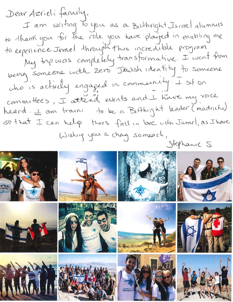 A letter from a Birthright Israel leader, outlining her experience with the program. 