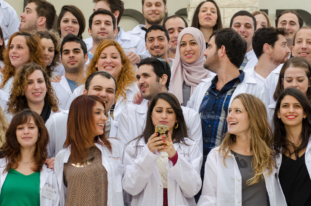 The Azrieli Faculty of Medicine of Bar-Ilan University students medical school posing for photograph