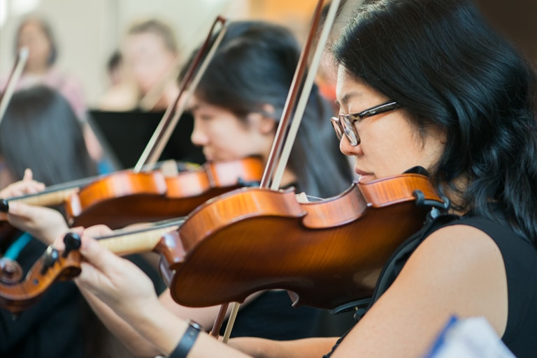 Violinists performing